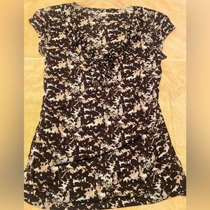 Halogen v-neck ruffle double layer chiffon-like cap sleeved ruching at waist top